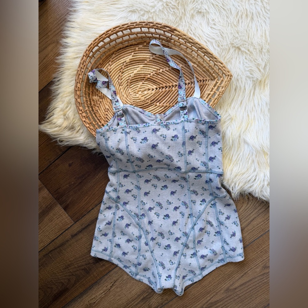 For Love & Lemons Purple Printed Pointelle Romper Size Small - Picture 4 of 7